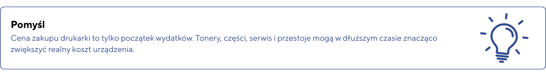 Ważne – Wybór drukarki powinien być dopasowany do realnego obciążenia miesięcznego a nie tylko ceny urządzenia. Zbyt słaby sprzęt szybko zacznie się psuć a zbyt mocny wygeneruje niepotrzebne kos 