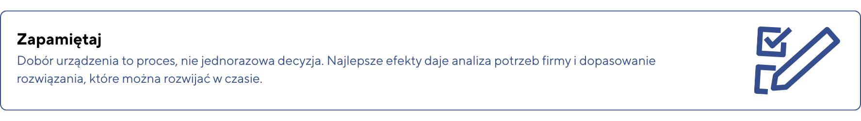 Wazne – Wybor drukarki powinien byc dopasowany do realnego obciazenia miesiecznego a nie tylko ceny urzadzenia. Zbyt slaby sprzet szybko zacznie sie psuc a zbyt mocny wygeneruje niepotrzebne kos 