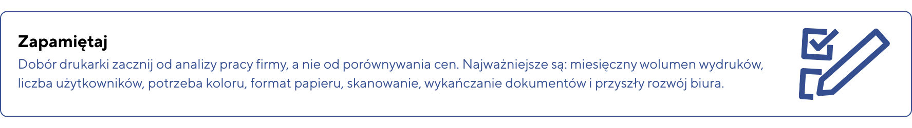 Copy of Wazne – Wybor drukarki powinien byc dopasowany do realnego obciazenia miesiecznego a nie tylko ceny urzadzenia. Zbyt slaby sprzet szybko zacznie sie psuc a zbyt mocny wygeneruje niepotrz 